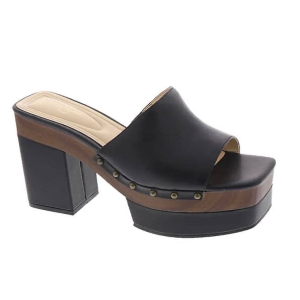 Black Platform Block Heel Sandals